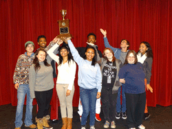 The Holmes Community College Holme-Towne Players drama club after being named runner-up in the Community Theatre/College Division at the Mississippi Theatre Association annual festival. They are: (first row, left to right) Kate Beliew, Olivia Carter, Lizzy McLemore, Brittany Farrell, Tara Fortenberry, (back row, left to right) Greyson Dye, Will Dean, Courvoisier Jackson, Drew Nunley, and Wontavius Rimpson.