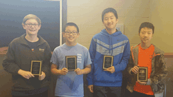 Winners of the Annual Mississippi Council of Teachers of Mathematics (MCTM) District Junior High Math Competition, held at Holmes Community College on Feb. 26, were Madison Middle School students (pictured, left to right) Sam Gaines (eighth grade), Matthew Yin (seventh grade), Vinson Lu (eighth grade), and Albert Xu (seventh grade).